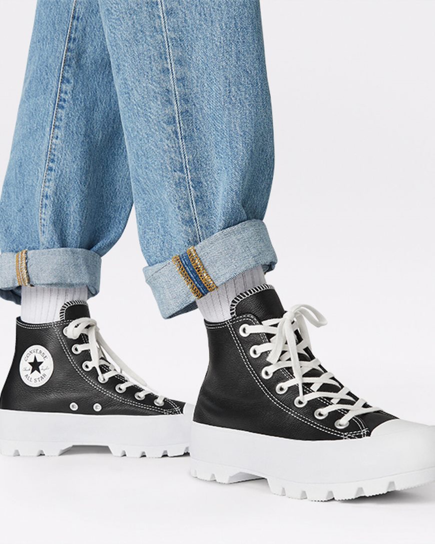 Dámské Boty Vysoké Converse Chuck Taylor All Star Lugged Læder Černé Bílé | CZ X31UF79